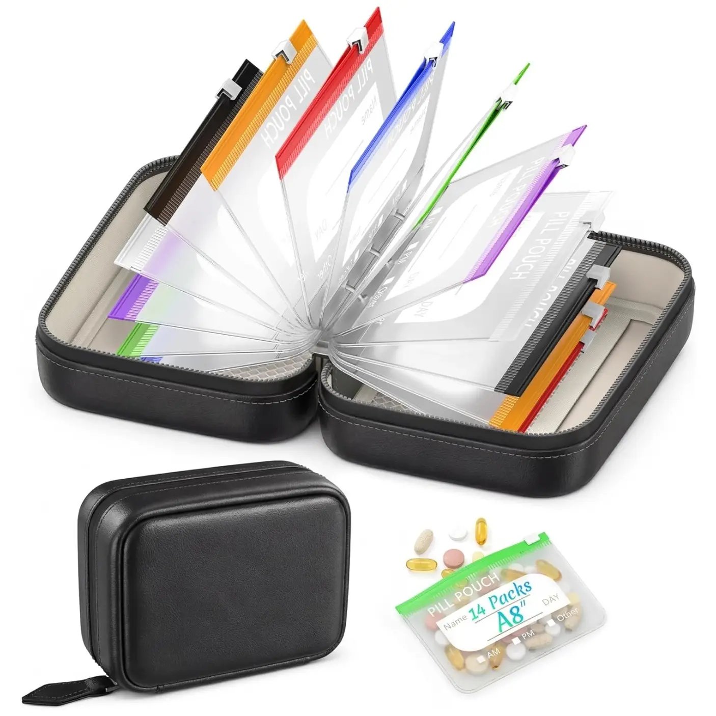 đA8 Waterproof Pill Pouch Set â 7 to 14 Days of Meds & Vitaminsđ§Waterproof & Crush-Resistant Shell