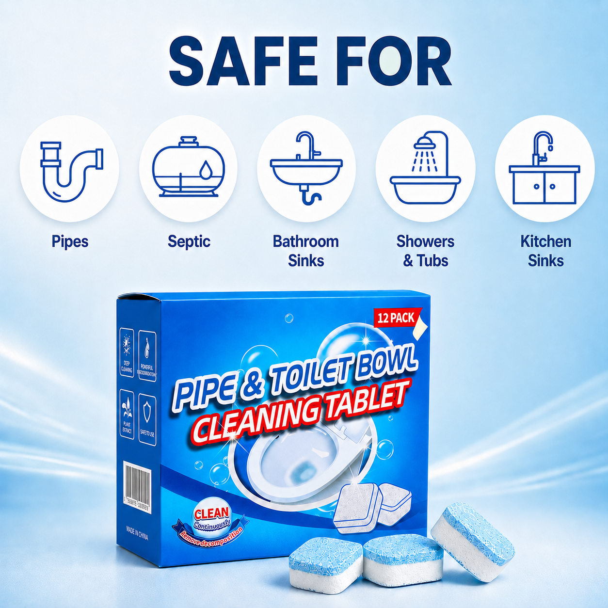 đ„Drain Cleaning Tablets 12 Pack For Sinks, Showers & Washing Machines