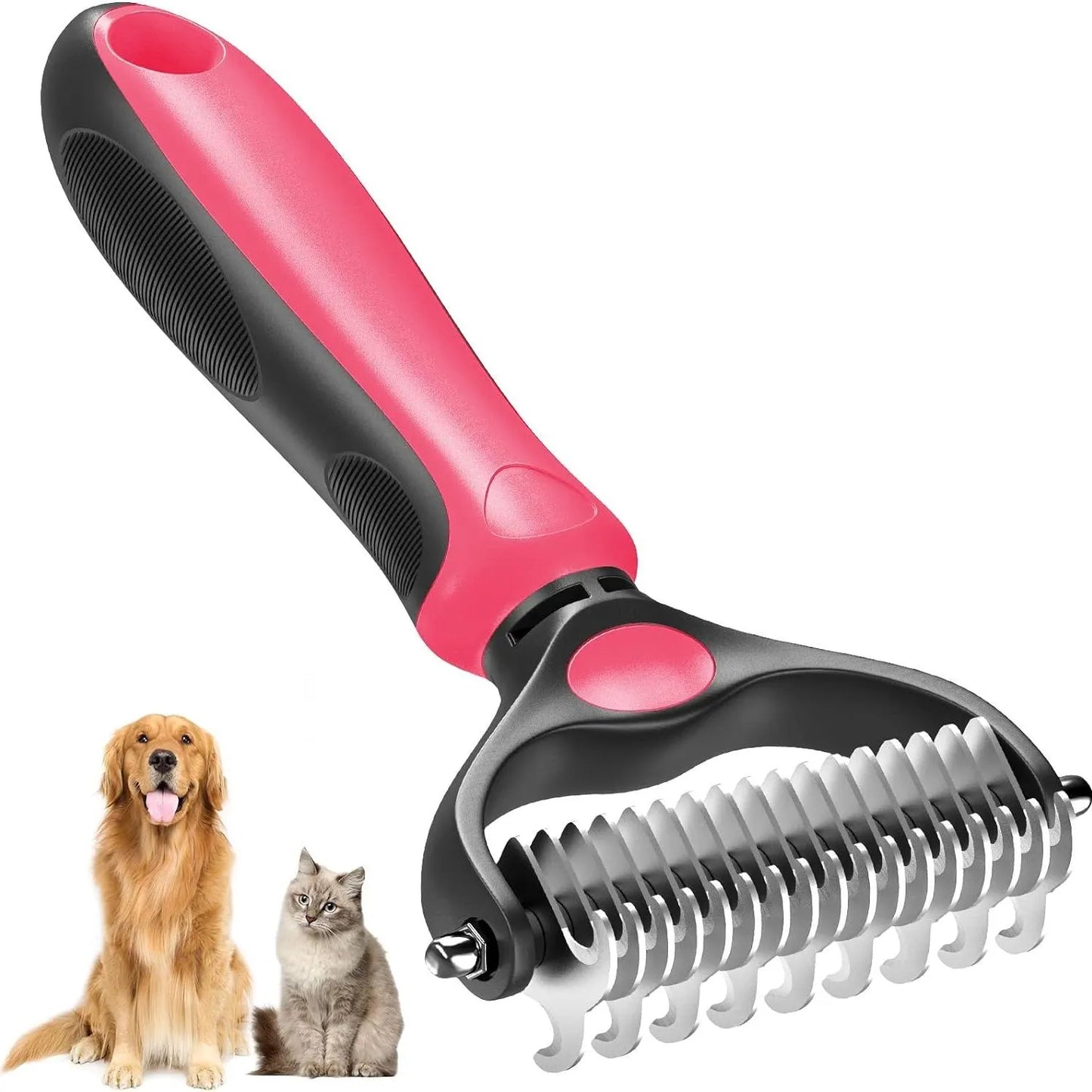 ✨ Pet Grooming Brush-Double Sided Hurtless Shedding and Dematting Undercoat Rake Comb for Dogs and Cats, No More Nasty Shedding or Flying Hair