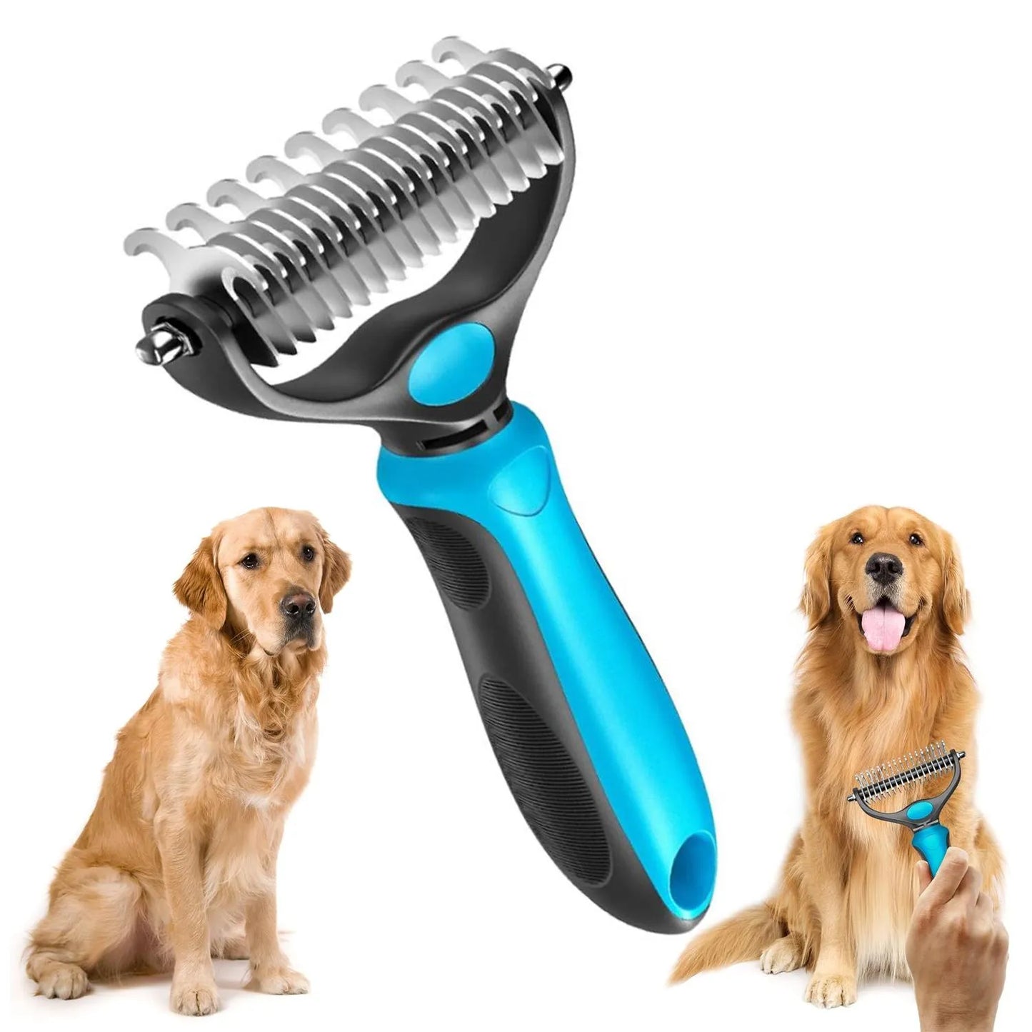 ✨ Pet Grooming Brush-Double Sided Hurtless Shedding and Dematting Undercoat Rake Comb for Dogs and Cats, No More Nasty Shedding or Flying Hair