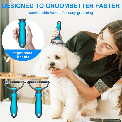 ✨ Pet Grooming Brush-Double Sided Hurtless Shedding and Dematting Undercoat Rake Comb for Dogs and Cats, No More Nasty Shedding or Flying Hair
