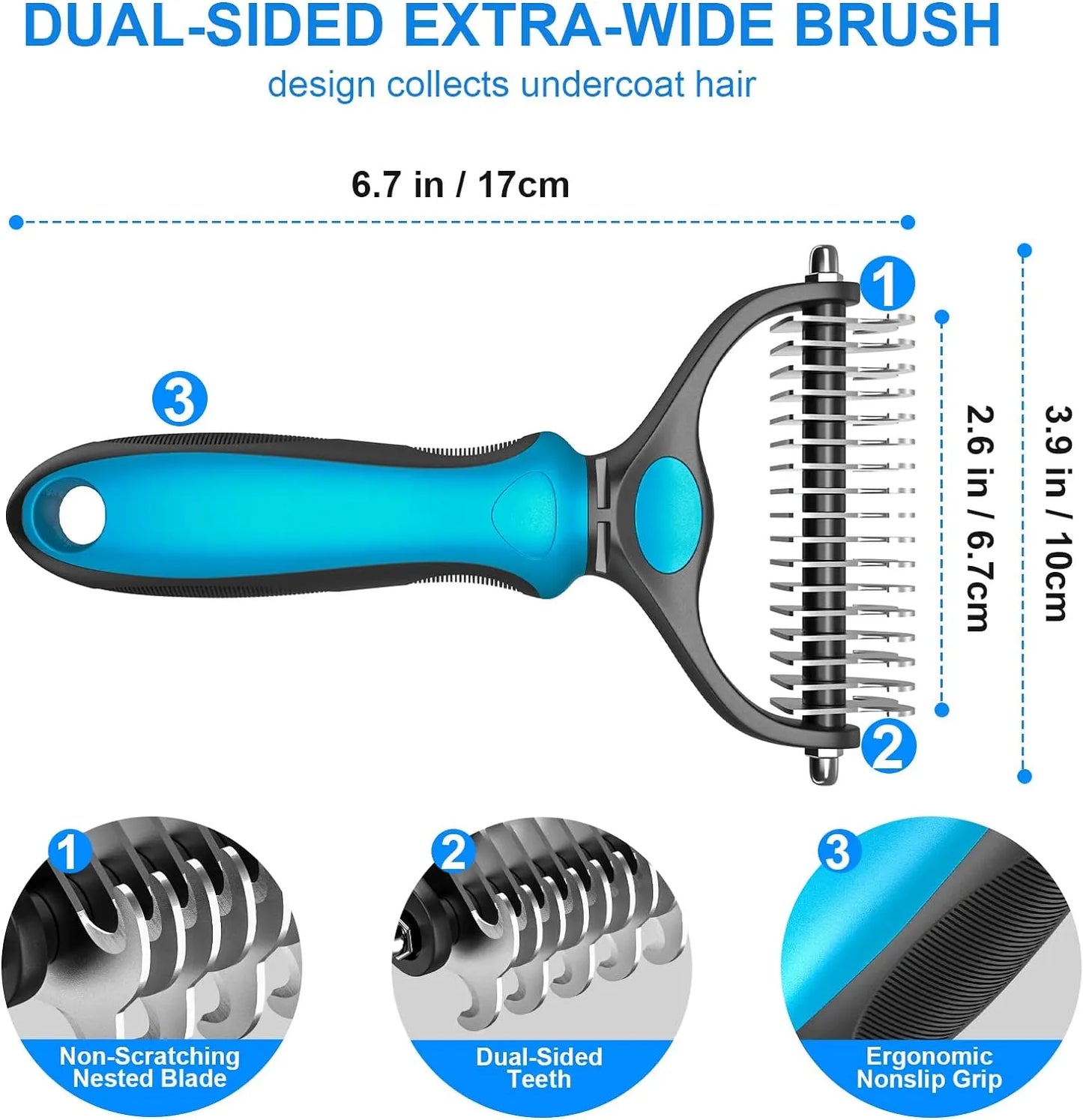 ✨ Pet Grooming Brush-Double Sided Hurtless Shedding and Dematting Undercoat Rake Comb for Dogs and Cats, No More Nasty Shedding or Flying Hair