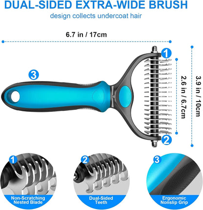 ✨ Pet Grooming Brush-Double Sided Hurtless Shedding and Dematting Undercoat Rake Comb for Dogs and Cats, No More Nasty Shedding or Flying Hair