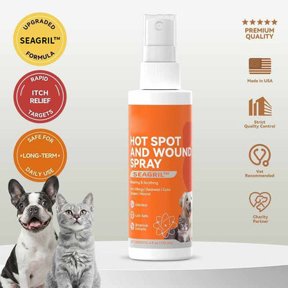 Pet Itch Relief Spray – Vet-Recommended SEAGRIL™ Formula for Dogs & Cats | Heals Hot Spots & Soothes Skin