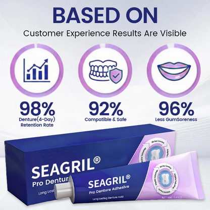 🔥 LIMITED SPECIAL OFFER 🔥 SEAGRIL® Pro Denture Adhesive🦷💜FDA Certified (Clinically Proven 96-   Hour Lock Hold for   Secure, Comfortable &   Zinc-Free Denture Fit)