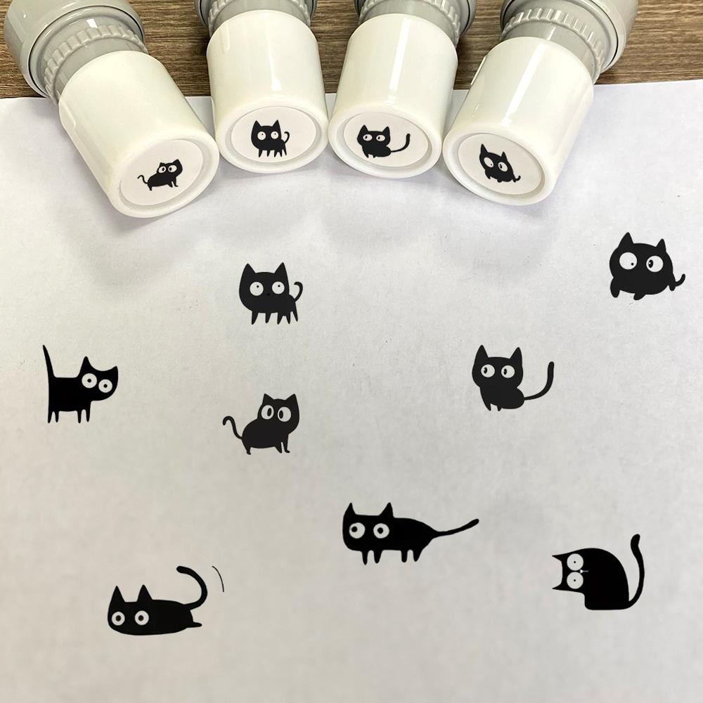Cat Pattern Stamp,4  Counts/set Round Self-inking Stamp