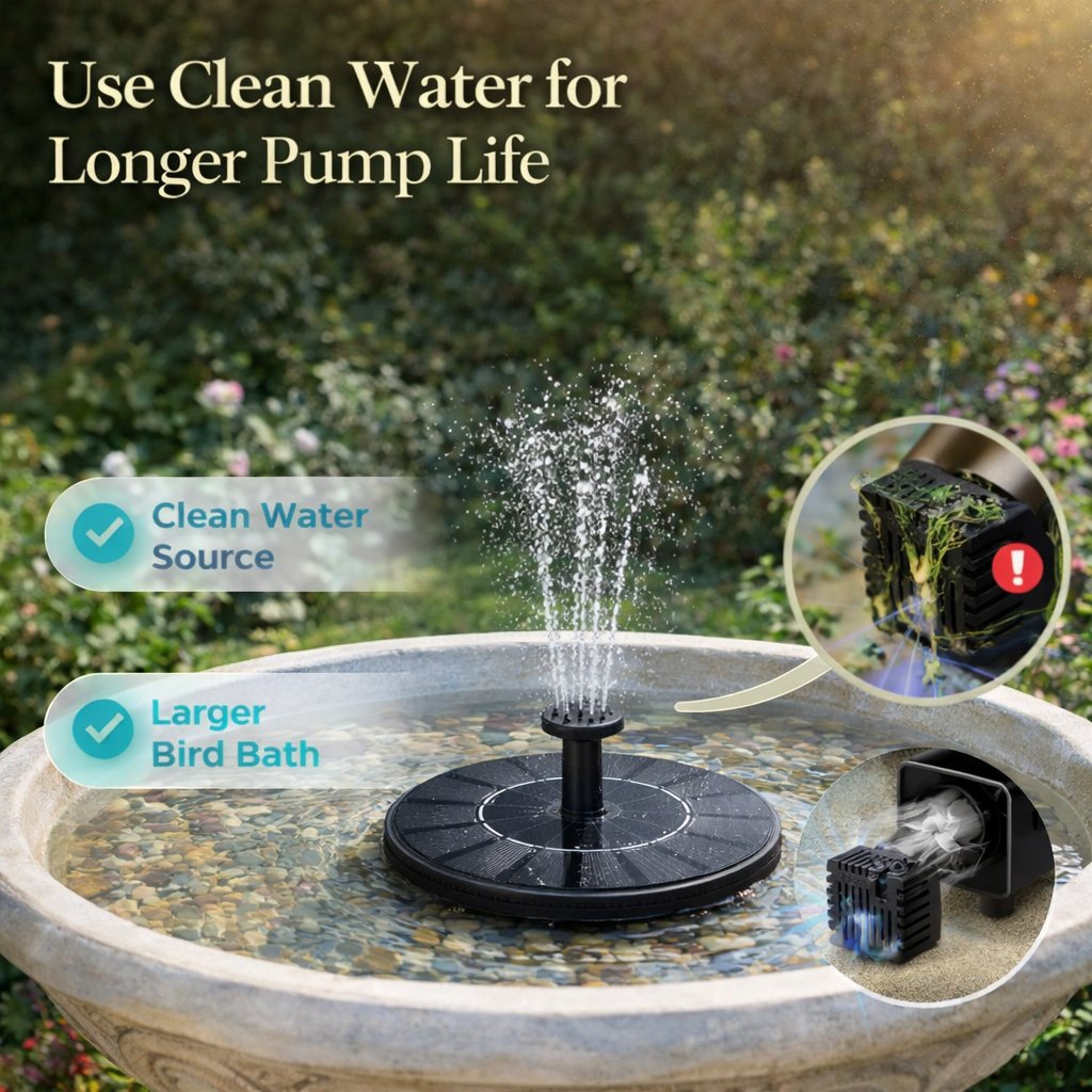 Ends Today: 50% OFF!  Solar‐Powered Birdbath Fountain – 1W Pump with Adjustable Spray & Retainer
