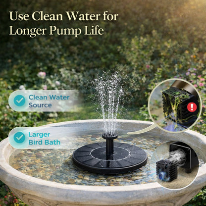 Ends Today: 50% OFF!  Solar‐Powered Birdbath Fountain – 1W Pump with Adjustable Spray & Retainer