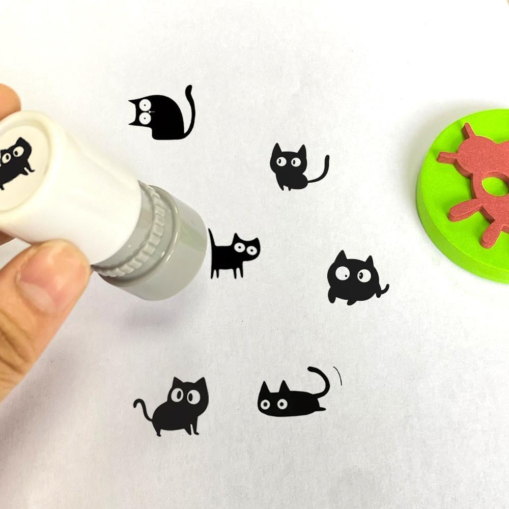 Cat Pattern Stamp,4  Counts/set Round Self-inking Stamp
