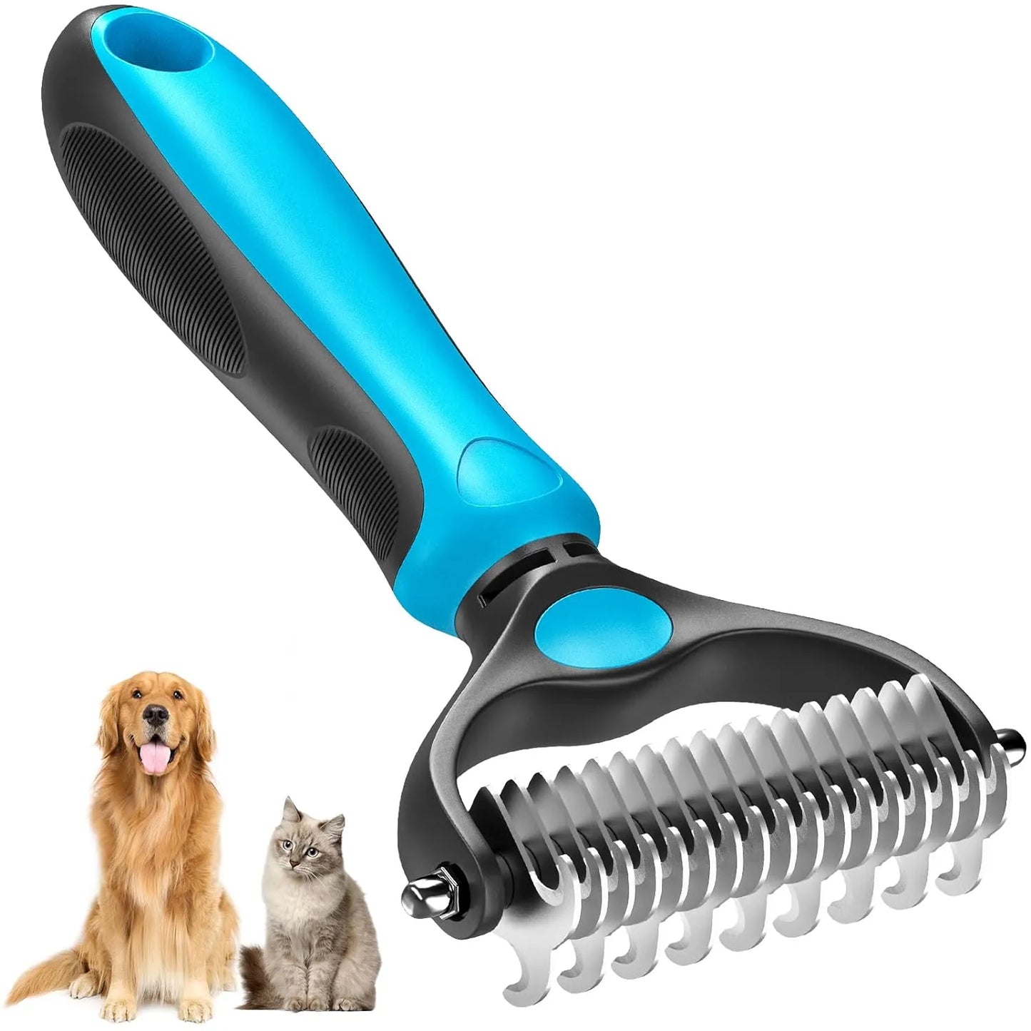 ✨ Pet Grooming Brush-Double Sided Hurtless Shedding and Dematting Undercoat Rake Comb for Dogs and Cats, No More Nasty Shedding or Flying Hair