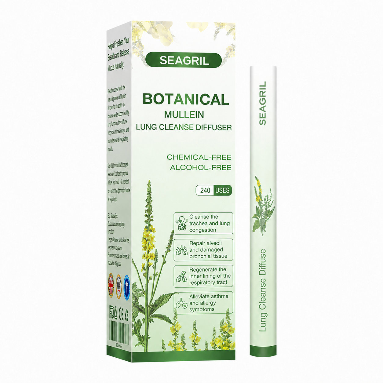 ❣️✅UK Owned and Operated|SEAGRIL® Botanical Mullein Lung Cleanse Diffuser (💝 Cough, wheezing, shortness of breath, sputum, stuffy nose, bronchitis, bronchitis, allergy symptoms, lung discomfort💝)