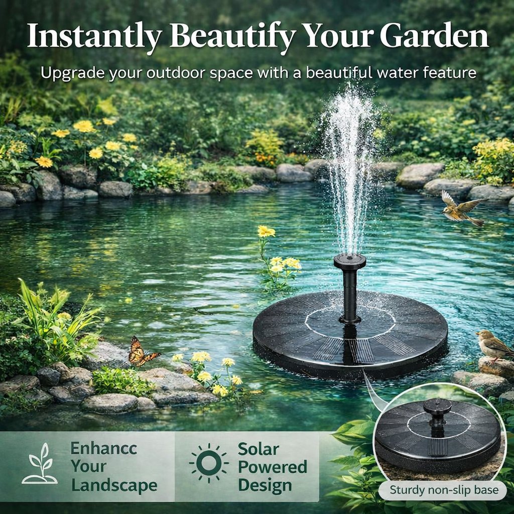 Ends Today: 50% OFF!  Solar‐Powered Birdbath Fountain – 1W Pump with Adjustable Spray & Retainer