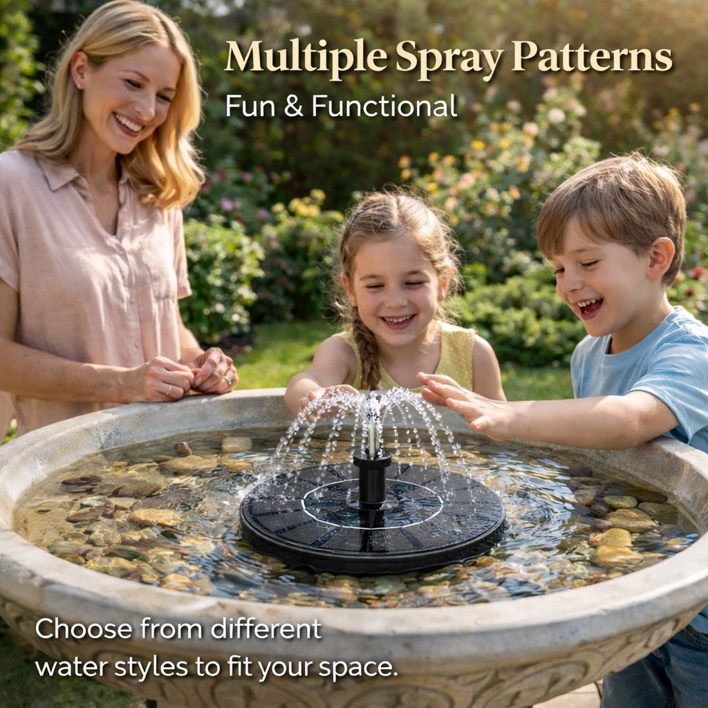 Ends Today: 50% OFF!  Solar‐Powered Birdbath Fountain – 1W Pump with Adjustable Spray & Retainer