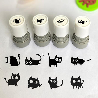 Cat Pattern Stamp,4  Counts/set Round Self-inking Stamp